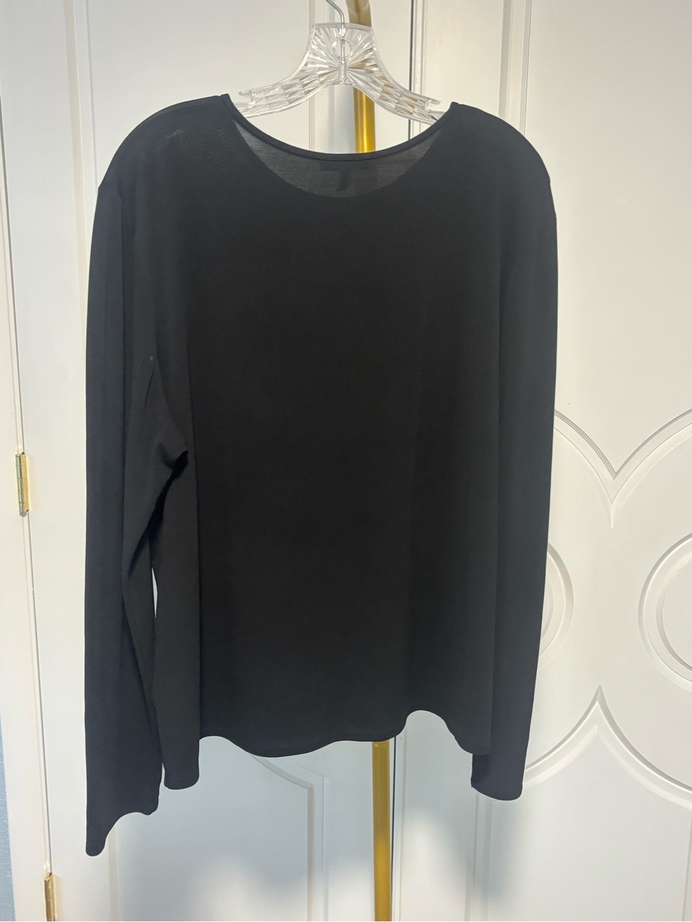 Eileen Fisher Black 100% Silk Long Sleeve Sheer Knit Top XL Minimalist Luxury